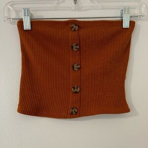 Ardene Mahogany Ribbed Button-Up Crop Top